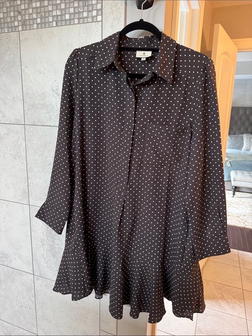Tuckernuck Black Polka Dot Ruffle-Hem Button Tunic